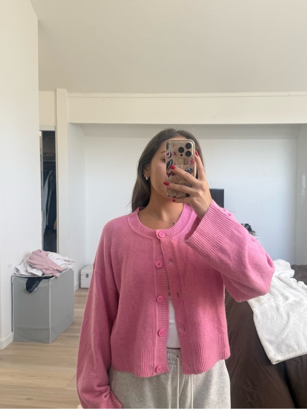 ASOS Pink Button Front Knit Cardigan